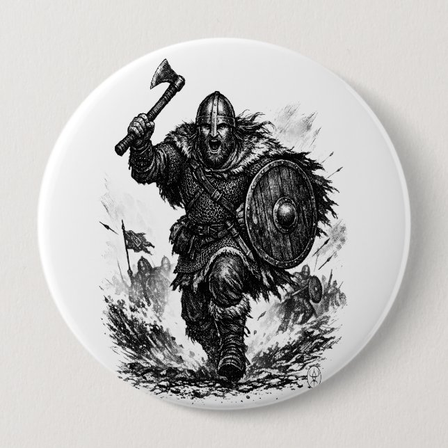 Viking Warrior Charge – Ink Battle Button (Front)