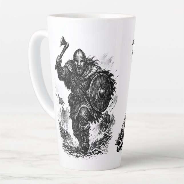Viking Warrior Charge – Ink Battle Latte Mug (Left Angle)
