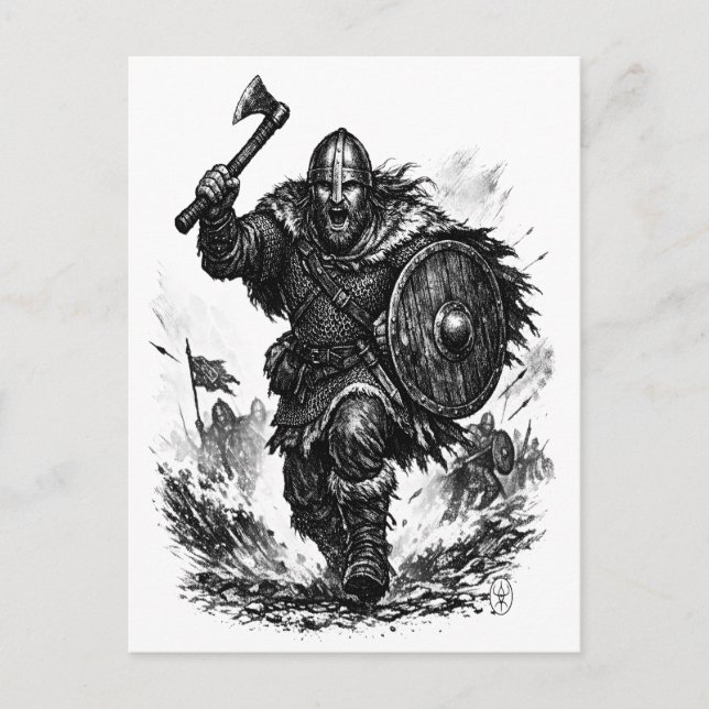Viking Warrior Charge – Ink Battle Postcard (Front)