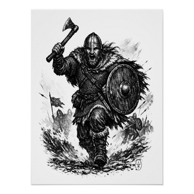 Viking Warrior Charge – Ink Battle Poster (Front)