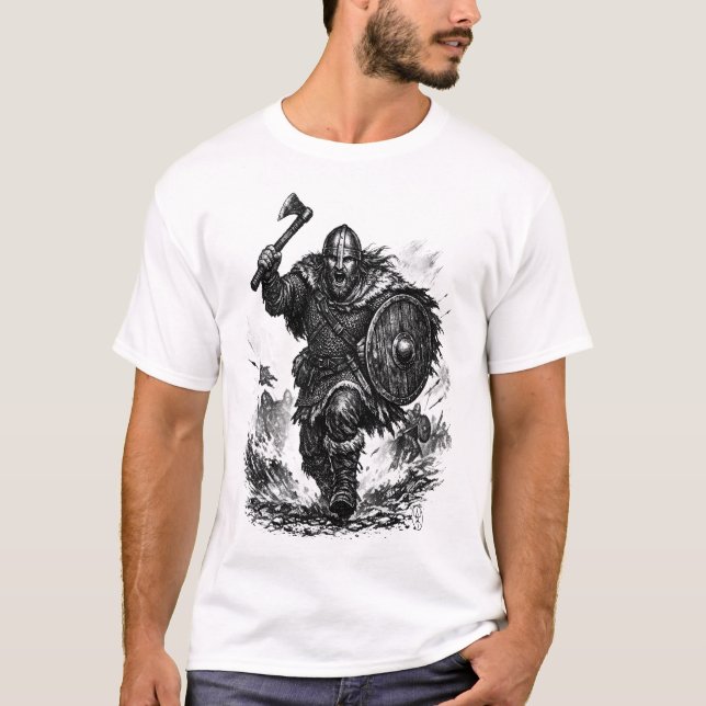 Viking Warrior Charge – Ink Battle T-Shirt (Front)