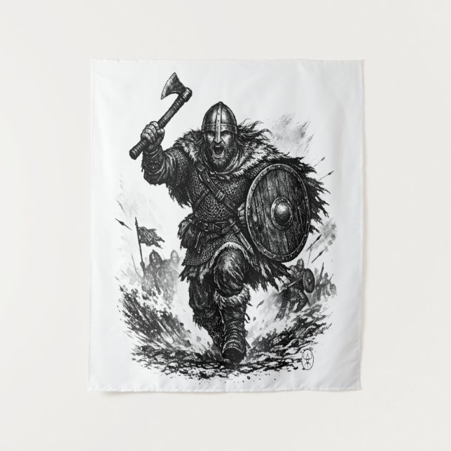 Viking Warrior Charge – Ink Battle Tapestry (Front)