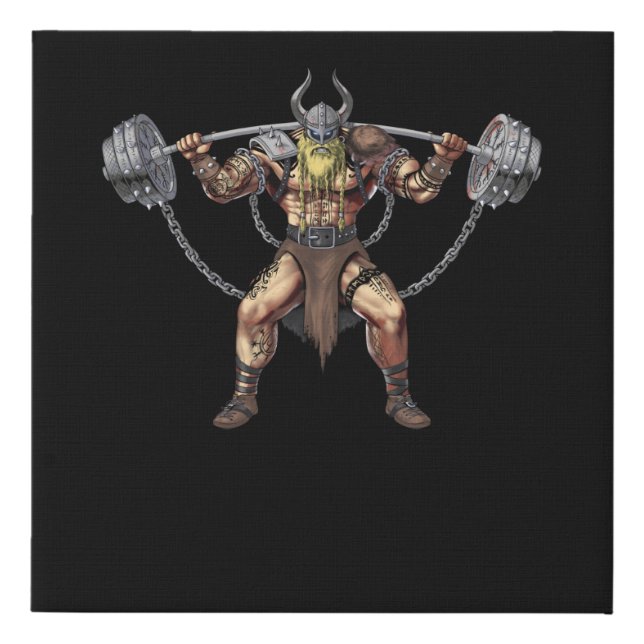 Viking Warrior Fitness Weight Lifting Faux Canvas Print (Front)