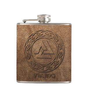 Viking Warrior Leather Print Flask