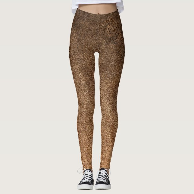 Viking Warrior Leather Print Leggings (Front)