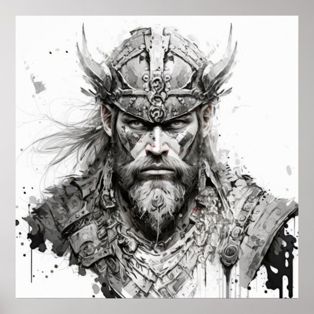 Viking Warrior Portrait Painting Historic Tough Poster (Front)
