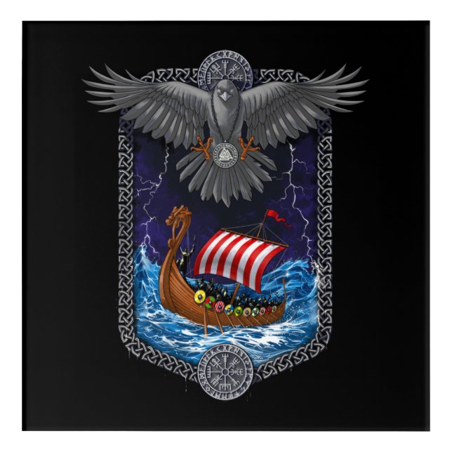 Viking Warrior Ship Raven Acrylic Print (Front)