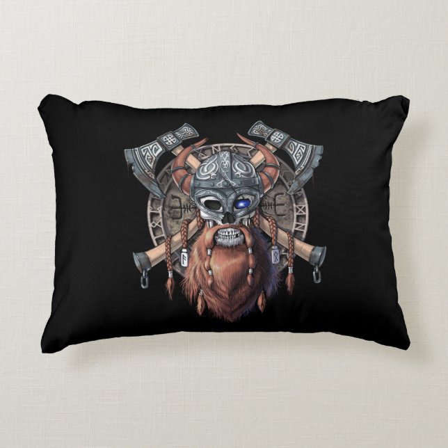 Viking Warrior Skull Accent Pillow (Front)