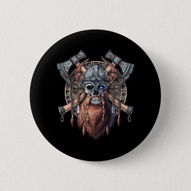 Viking Warrior Skull Button (Front)