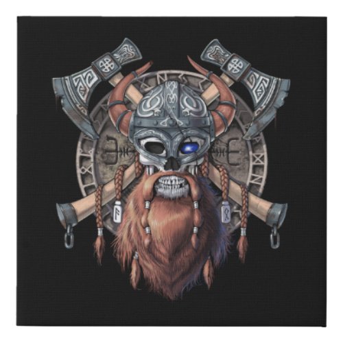 Viking Warrior Skull Faux Canvas Print