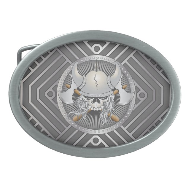 Viking Warrior Skull Oval Belt Buckle (Front)