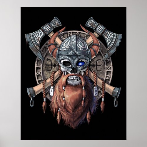 Viking Warrior Skull Poster