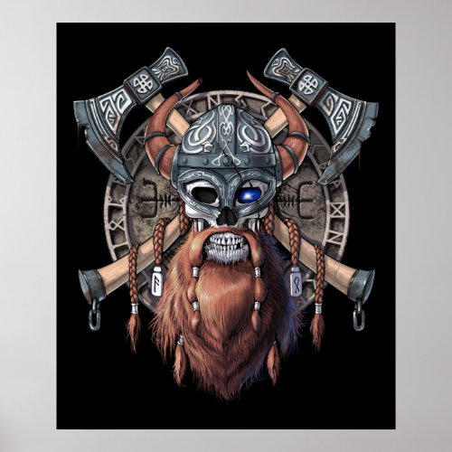 Viking Warrior Skull Poster