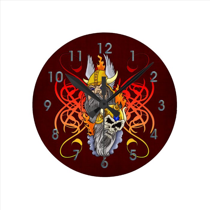 Viking Warrior Tattoo Round Clocks