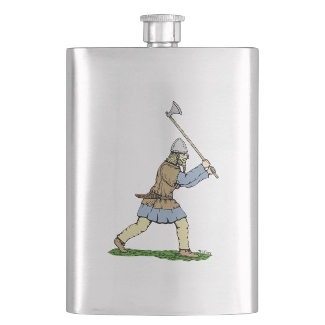 Viking Warrior Wielding Broad-Axe Flask (Front)