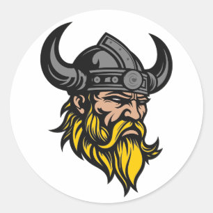 Viking Warrior With Long Beard in A Helmet Classic Round Sticker