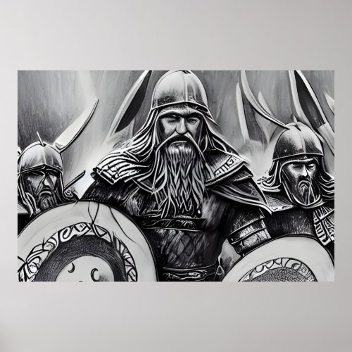 Viking Warriors Charcoal Poster