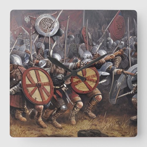 Viking Warriors Charge into Battle Square Wall Clock