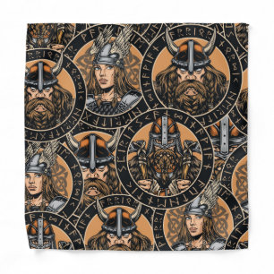 Viking Warriors: Colorful Vintage Pattern Bandana