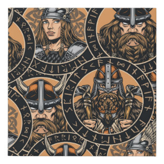 Viking Warriors: Colorful Vintage Pattern Faux Canvas Print