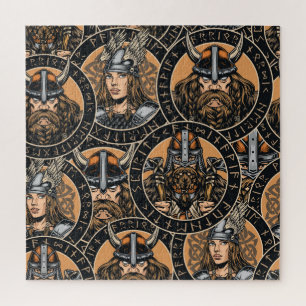 Viking Warriors: Colorful Vintage Pattern Jigsaw Puzzle
