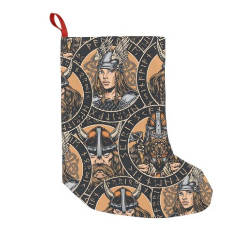 Viking Warriors Colorful Vintage Pattern Small Christmas Stocking