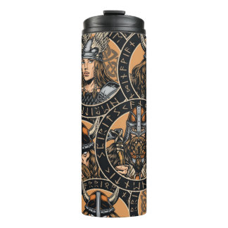 Viking Warriors: Colorful Vintage Pattern Thermal Tumbler