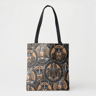 Viking Warriors: Colorful Vintage Pattern Tote Bag