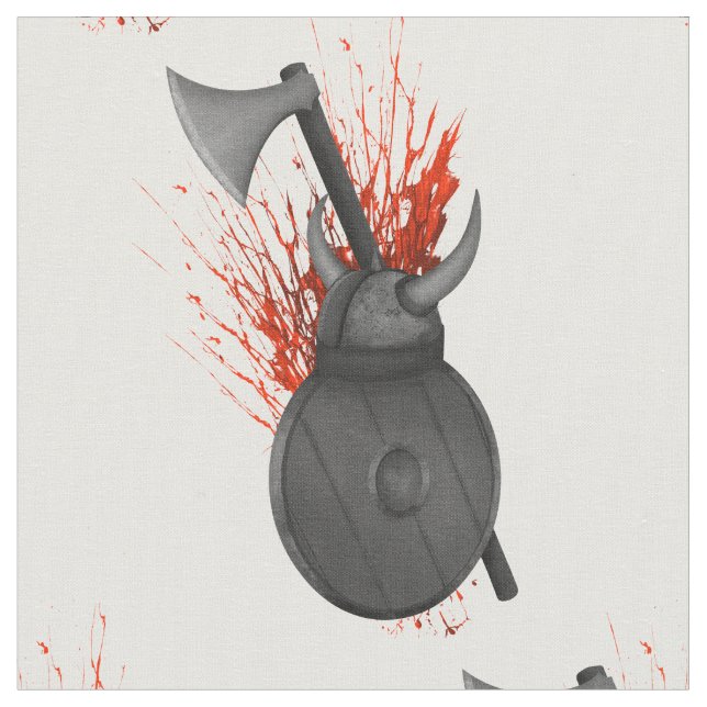 Viking Weapons  Of War And Blood Splatter Fabric (Close Up)