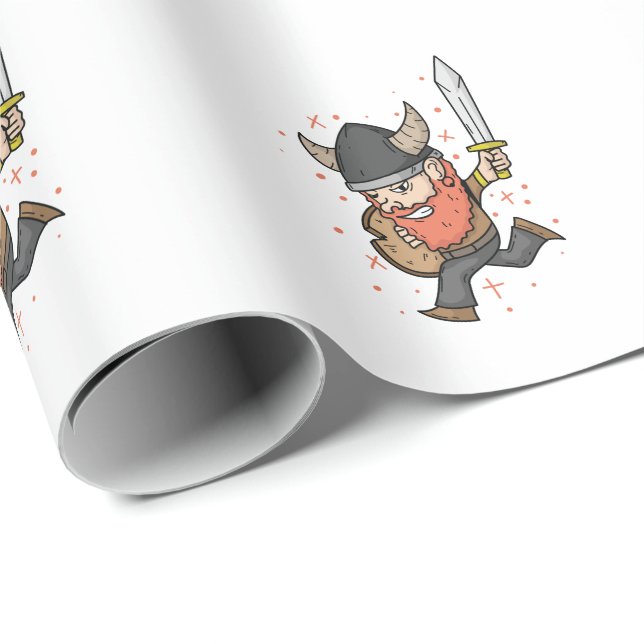 Viking with red full beard helmet and sword wrapping paper (Roll Corner)