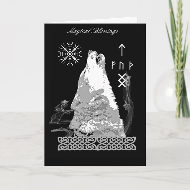 Viking Wolf Blessings Card (Front)