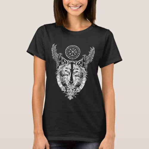 Viking Wolf Raven Vegvisir T_Shirt