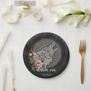 Viking Wolf & Roses. A stylized wolf's head, Paper Plates