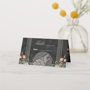 Viking Wolf & Roses. A stylized wolf's head Place Card