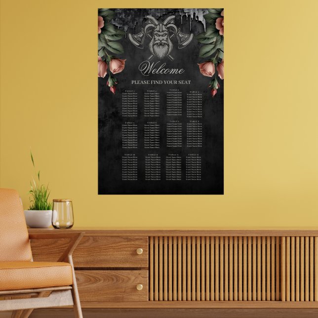 Viking Wolf & Roses. A stylized wolf's head Poster (Living Room 2)