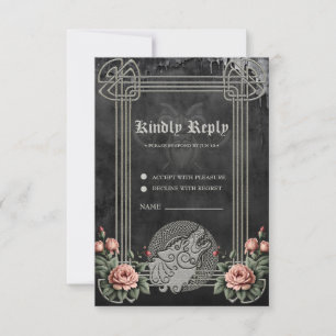 Viking Wolf & Roses. A stylized wolf's head, RSVP Card