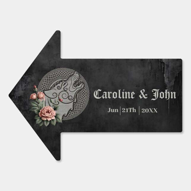 Viking Wolf & Roses. A stylized wolf's head,  Sign (Front)