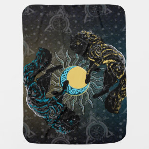 Viking Wolves Sun Moon Norse Mythology Blanket