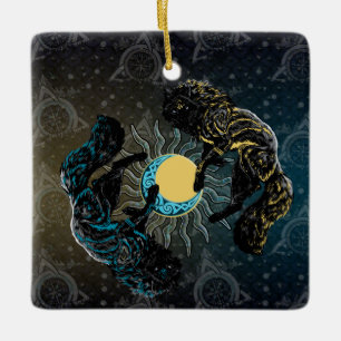 Viking Wolves Sun Moon Norse Mythology Ceramic Ornament