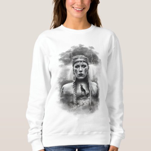 Viking woman and wolf sweatshirt