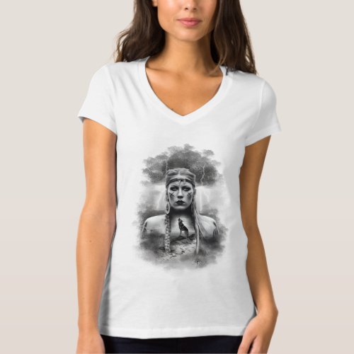 Viking woman and wolf T_Shirt