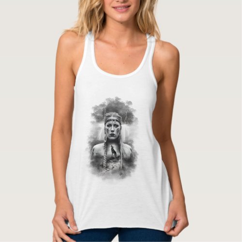 Viking woman and wolf tank top