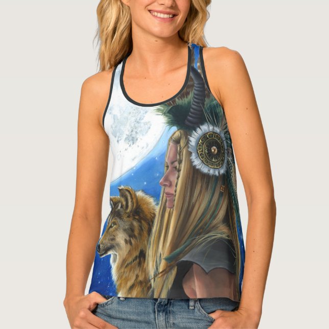 Viking Woman Tank Top Wolf Tank Moon Tank (Front)