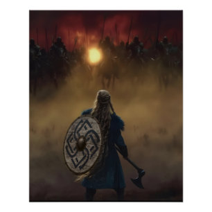 Viking Woman Warrior Faces Danger Poster