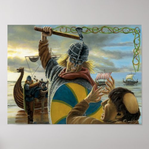 Vikings Attacking Lindisfarne Priory Poster