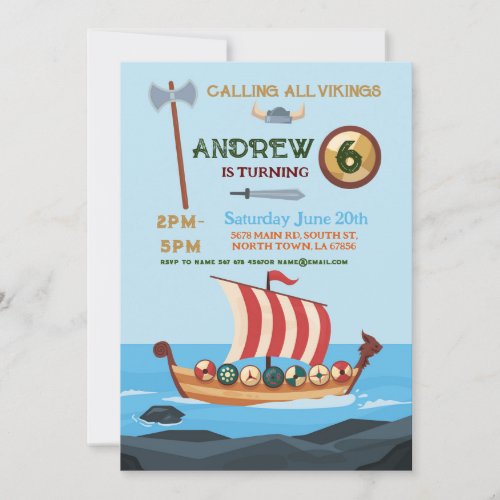 Vikings Birthday Boat Warrior Ax Invitation