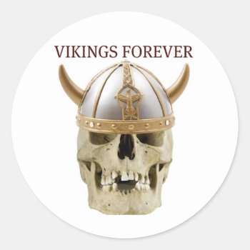 Vikings Forever...funny Skull And Helmet Print Classic Round Sticker by CreativeContribution at Zazzle