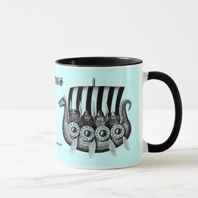 Vikings in Drekar black and white pen ink drawing Mug (Right)