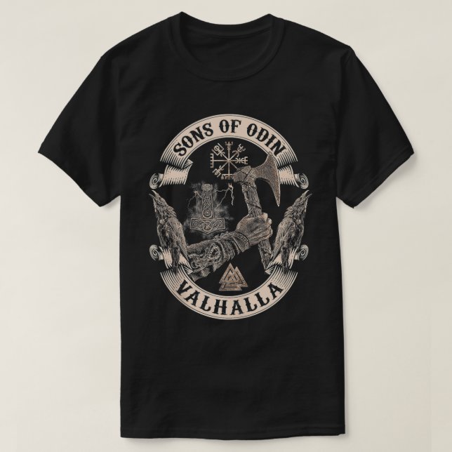 VIKINGS RISE-SONS OF ODIN- Valhalla Vikings Norse  T-Shirt (Design Front)