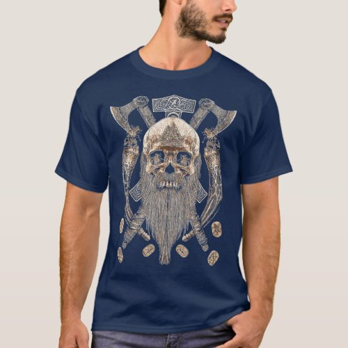 VIKINGS RISE Vikings Skull Beard Runes Axis Gift T_Shirt